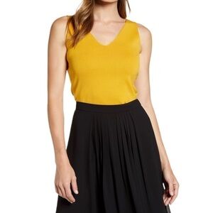 Anne Klein Double V-Neck Sleeveless Top Cezanne Yellow XL New